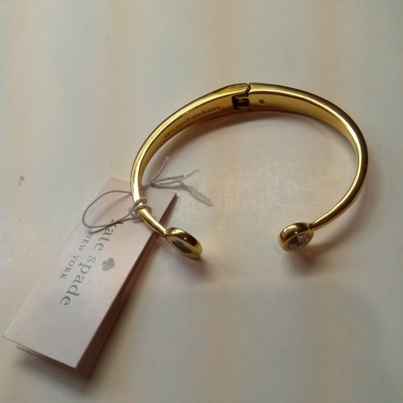 Kate Spade New Black Spade and Rhinestone Open Hinged Cuff Bracelet - Picture 1 of 6